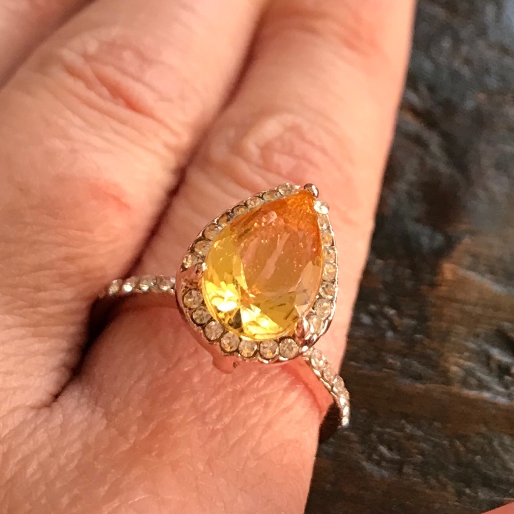 Citrine and CZ ring in 14 K rose gold (plated.) - Picture 4 of 6